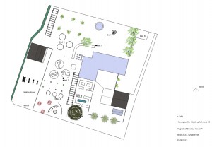 Haveplan for landbohave med orangeri og pileflet