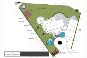 Haveplaner 3D murermestervilla med sø, pavillon udsigt og flot rundkørsel